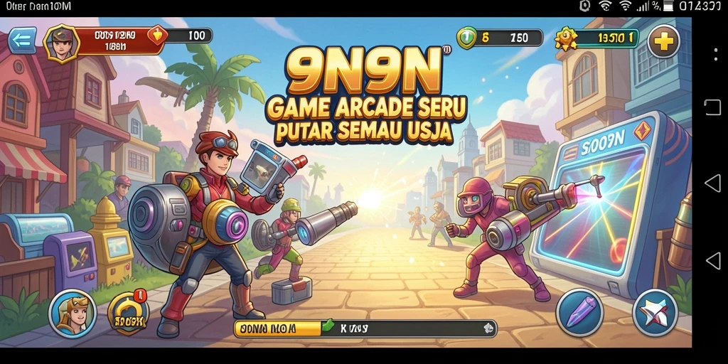 Menggambarkan aksi seru dalam gameplay Arcade 9N9N.