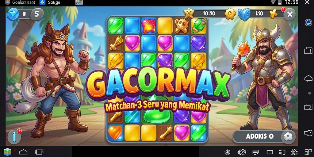 Gameplay menakjubkan GACORMAX dengan permata berwarna-warni.