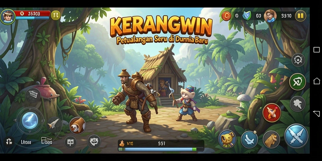 Screenshot gameplay KERANGWIN menunjukkan aksi petualangan yang menegangkan.