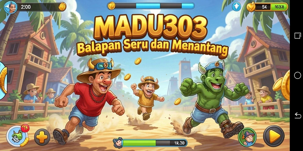 Gameplay balapan penuh aksi di MADU303 dengan mobil yang memukau.