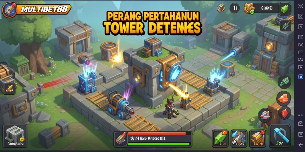 Tampilan menarik gameplay Tower Defense MULTIBET88 dengan strategi menara.