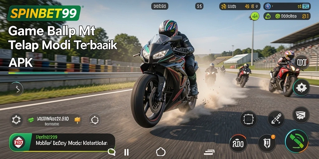 Tangkapan layar gameplay SPINBET99 menunjukkan balapan motor yang seru dan mendebarkan.