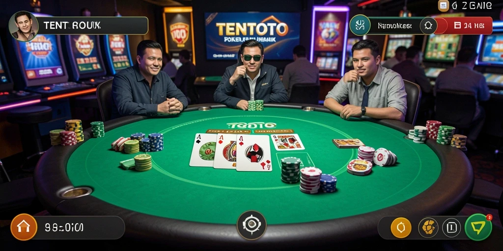 Screenshot gameplay TENTOTO menampilkan suasana permainan Poker yang seru.
