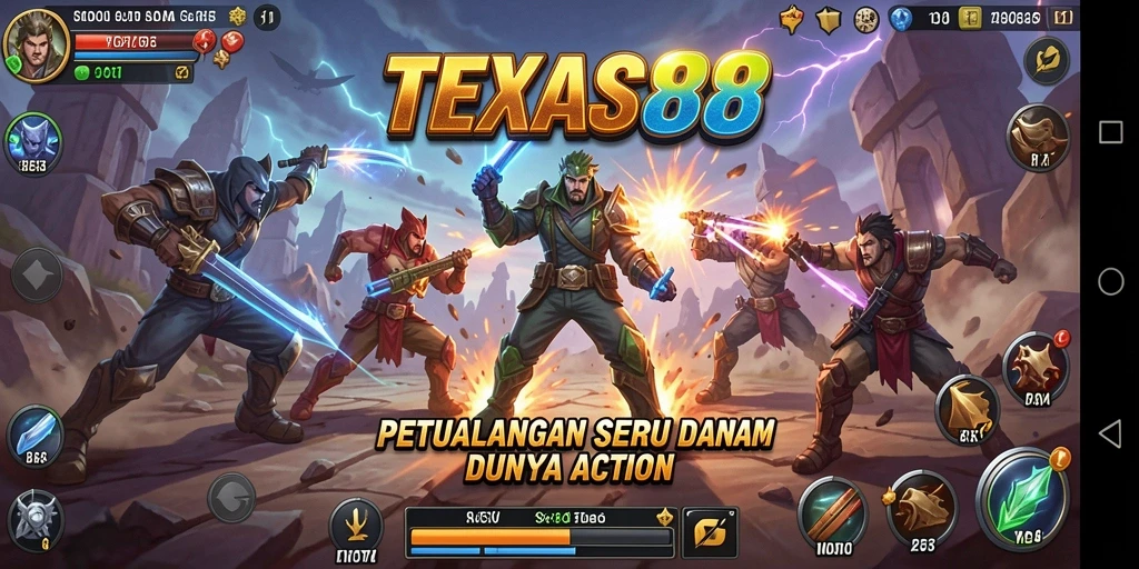 Tampilan utama gameplay TEXAS88 dengan aksi seru dan karakter menarik.